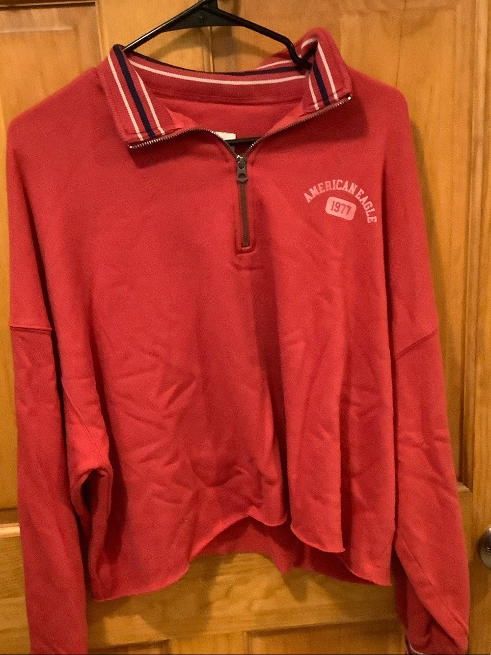 American Eagle Outfitters Red Crewneck Sweatshirt with 1977 Chest Graphic